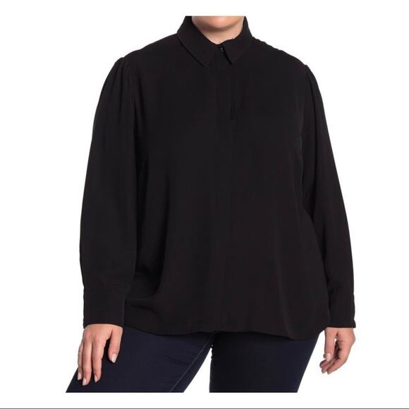 Rachel Roy Najila Split back blouse black 1X mock collar plus size - Picture 1 of 3